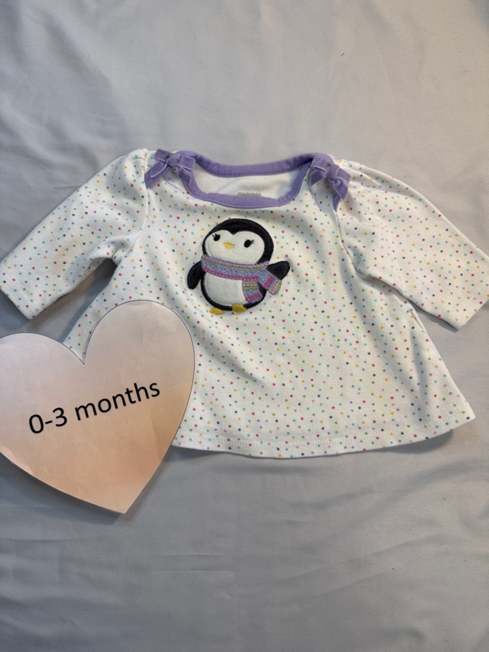Gymboree - long sleeve penguin top/dress. Size 0-3 months